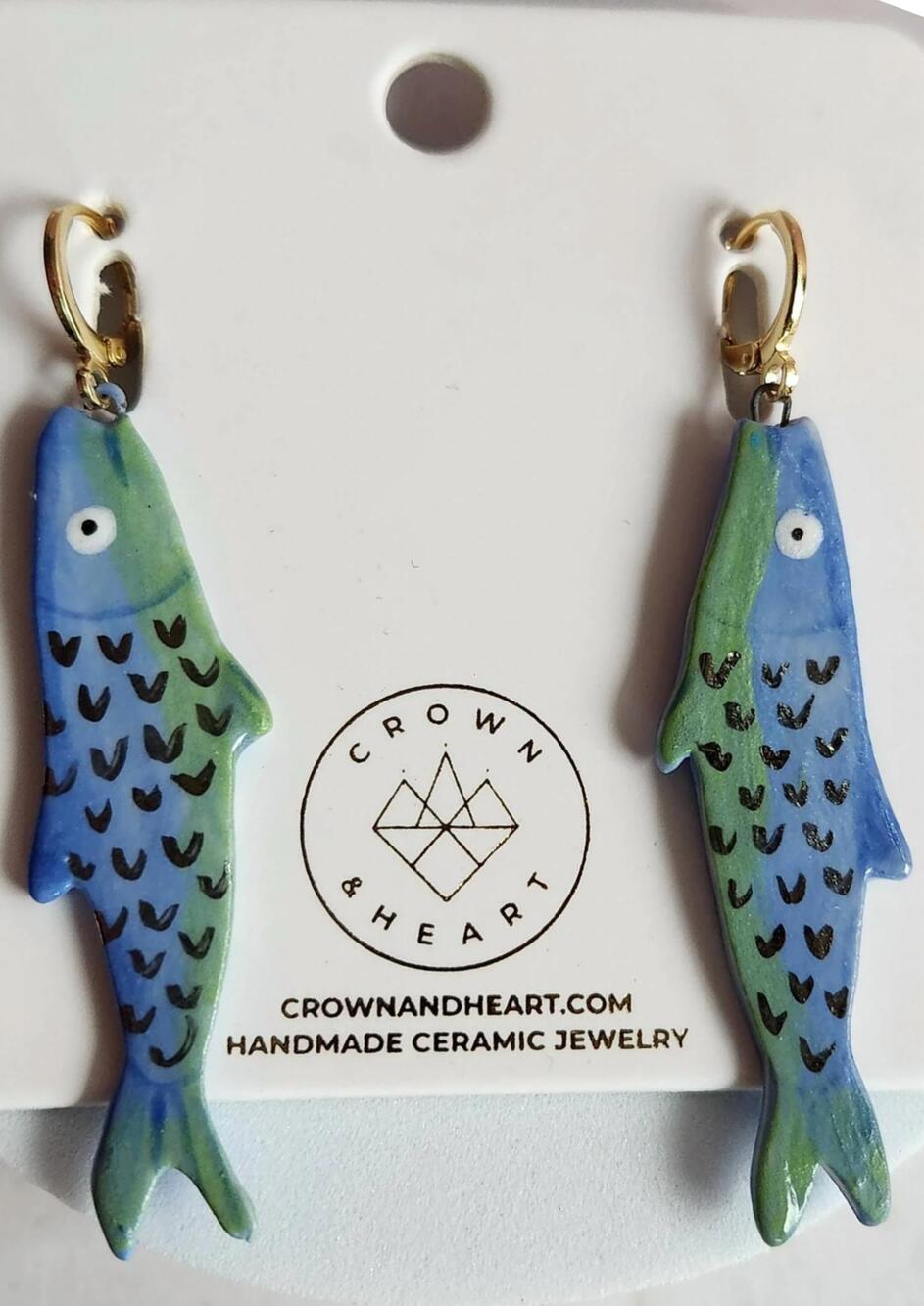 NEW CROWN & HEART women's sardine porcelain statement earrings in gold